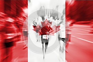 Marathon runner motion blur with blending Canada flag