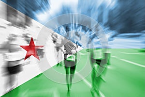 Marathon runner motion blur with blending Djibouti flag