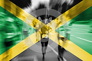Marathon runner motion blur with blending Jamaica flag