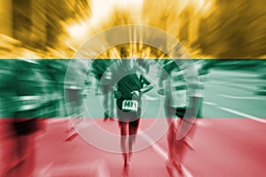 Marathon runner motion blur with blending Lithuania flag