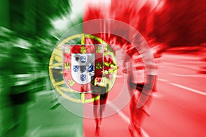 Marathon runner motion blur with blending Portuga flag