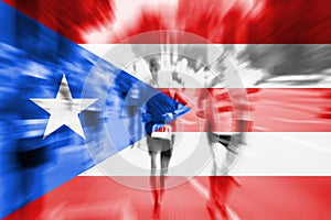 Marathon runner motion blur with blending Puerto Rico flag