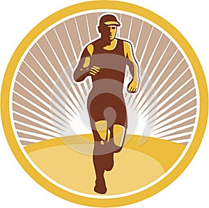 Marathon Runner Running Front Circle Retro