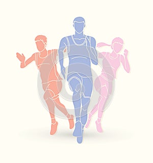 Marathon runner, Start running , Group of people running action graphic vector