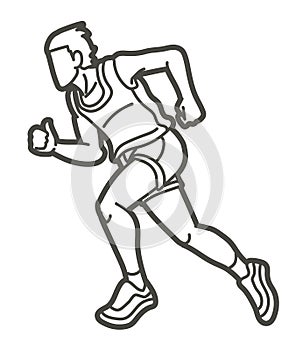 Marathon Runner Start Running A Man Running Action Movement Cartoon Sport Graphic Vector