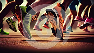 Marathon Runners Feet in Motion Generative Ai. V2