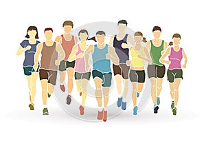 Marathon runners, Group of people running, Men and women running