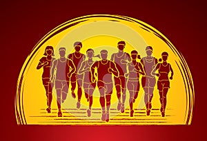 Marathon runners, Group of people running, Men and women running