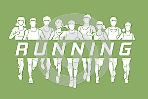 Marathon runners, Group of people running, Men and Women running with text running