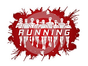Marathon runners, Group of people running, Men and Women running with text running