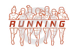 Marathon runners, Group of women running with text running