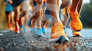 Marathon Runners in Motion on a City Street at Sunrise