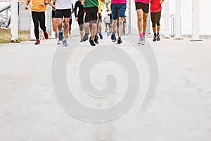 Marathon runners People Race to finish line Outdoor sport training exercise