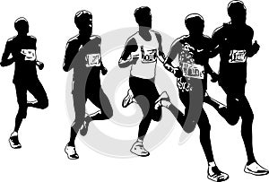 marathon runners running in group - sketch artwork