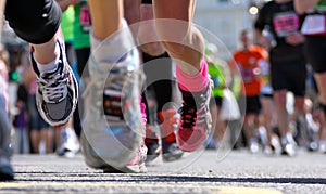 Marathon runners shoes closeup