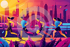 marathon running background and group of runners for poster Generative AI
