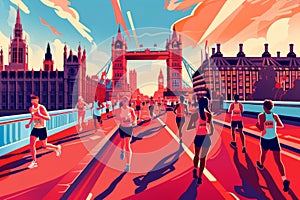 marathon running background and group of runners for poster Generative AI