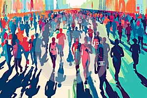 marathon running background and group of runners for poster Generative AI