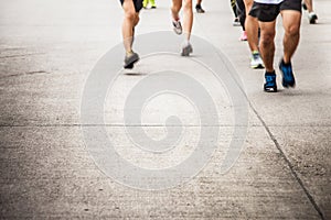 Marathon running race people competing in fitness and healthy ac