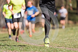 Marathon running race, people feet