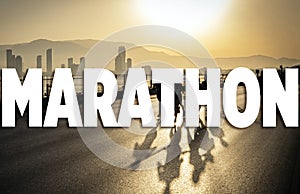 Marathon sports background. athletes running on road.