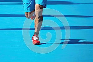 Marathoner running down the carpet