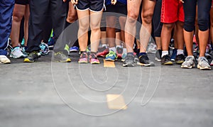 Marathoners are waiting to be released at the starting line