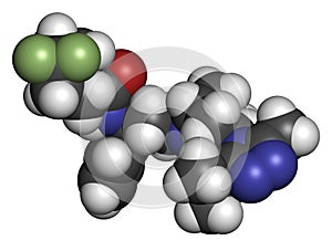 Maraviroc HIV drug molecule entry inhibitor class. Atoms are represented as spheres with conventional color coding: hydrogen .