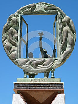 MARBELLA, ANDALUCIA/SPAIN - MAY 4 : Boys and Window sculpture by