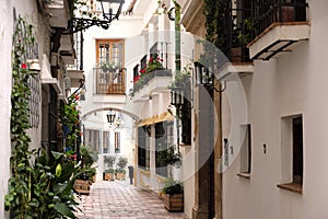 Marbella old town Andalucia Spain typical Spanish village whitewashed houses narrow street