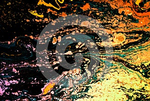 Marble abstract acrylic background. Blue marbling artwork texture. Golden glitter. Agate, image.