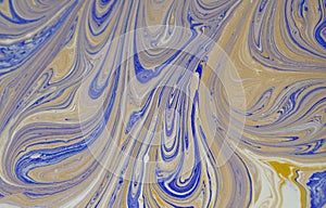 Marble abstract acrylic background. Blue marbling artwork texture. Golden glitter. Design, pale.