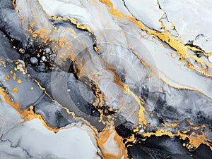 Marble abstract acrylic background. Marbling artwork texture. Agate ripple pattern. Gold powder. Generative AI