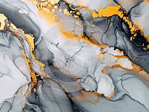 Marble abstract acrylic background. Marbling artwork texture. Agate ripple pattern. Gold powder. Generative AI