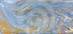 Marble abstract acrylic background. Nature marbling artwork texture. Gold glitter.