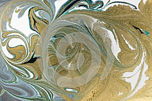 Marble abstract acrylic background. Nature marbling artwork texture. Golden glitter.