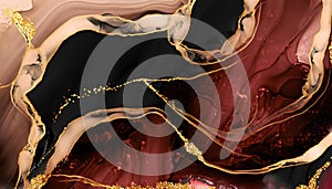 Marble abstract acrylic, Liquid gold and black abstract background.