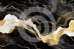 Marble abstract background with gold glitter. Liquid marble pattern. Vector illustration, Liquid black marble with gold textures.