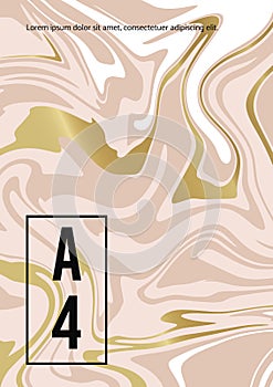 Marble Abstract Pink Gold White Background. Vector texture of the Fluid paint. Template for wedding, invitations