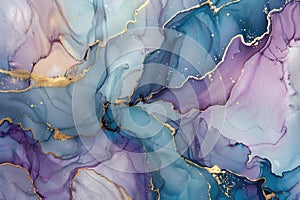 Marble alcohol ink blue watercolor background. Gold splash Gradient texture. Ai, Ai Generated