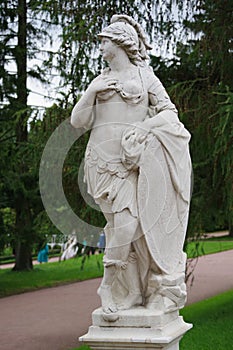 Marble allegorical sculpture Military Valour in Tsarskoe selo park in Saint Petersburg