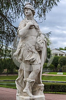 Marble allegorical sculpture Military Valour in Tsarskoe selo park in Saint Petersburg