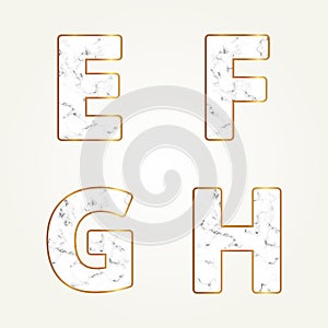 Marble alphabet, signs letters E, F, G, H. Modern white marble font photo