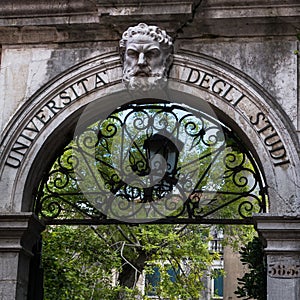 Marble Archway University Entrance with Wrought Iron Element