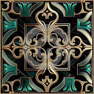 Marble art Deco inlaid floral seamless pattern. Luxury vector marble textured malachite background. Decorative antique style