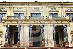 Marble Atlantes, holding the roof of the Hermitage in St. Peters photo