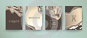 Marble background with golden texture. Design for wedding card, cover, flyer, brochure. Liquid shapes.