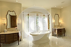 Marble Bathtub With Cabinets And Mirror