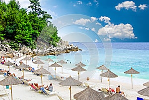 Marble beach (Saliara beach), Thassos Islands, Greece.