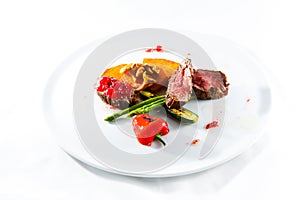 marble beef stake vegetables
